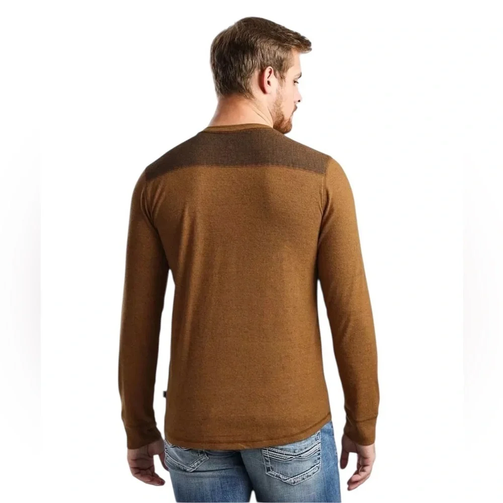VEECE Brock Long Sleeve Henley Carmel Black Men's Size Large